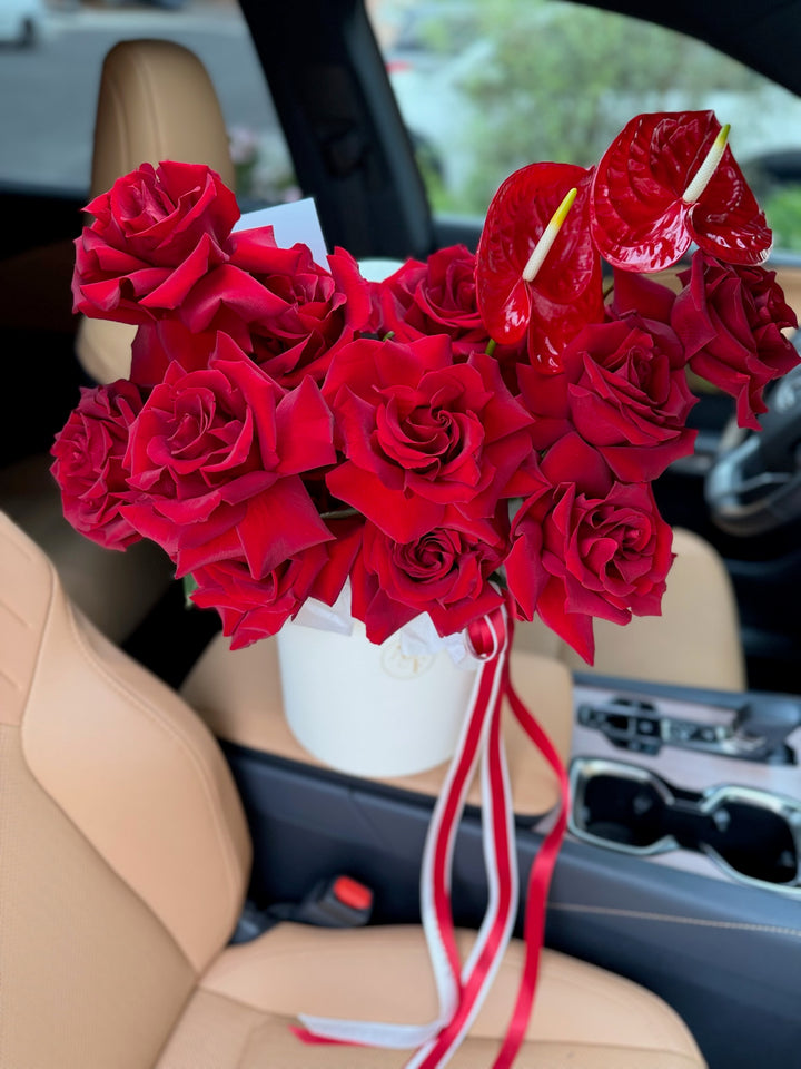 Crimson Romance – 25 Red Roses & Anthurium Arrangement  Las Vegas