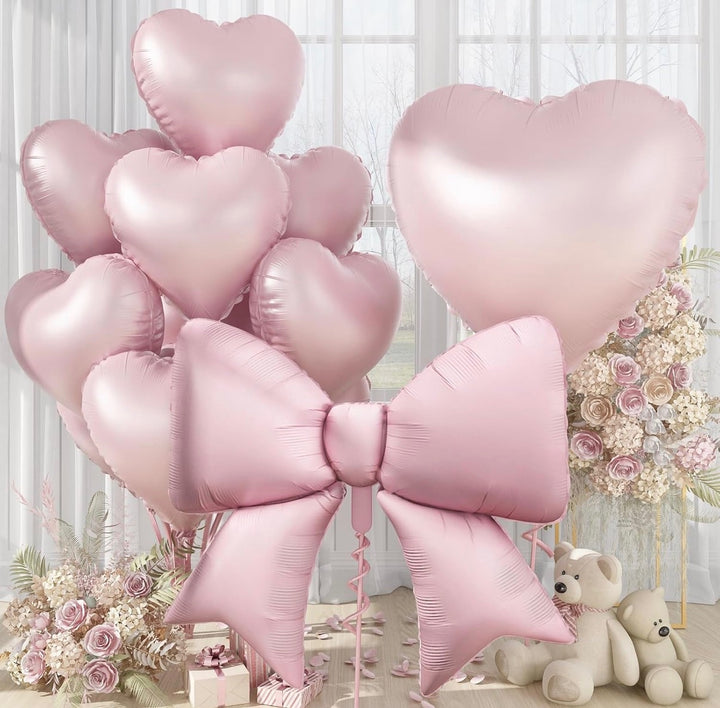 Blush Ribbon Heart Balloons (12 Balloons)