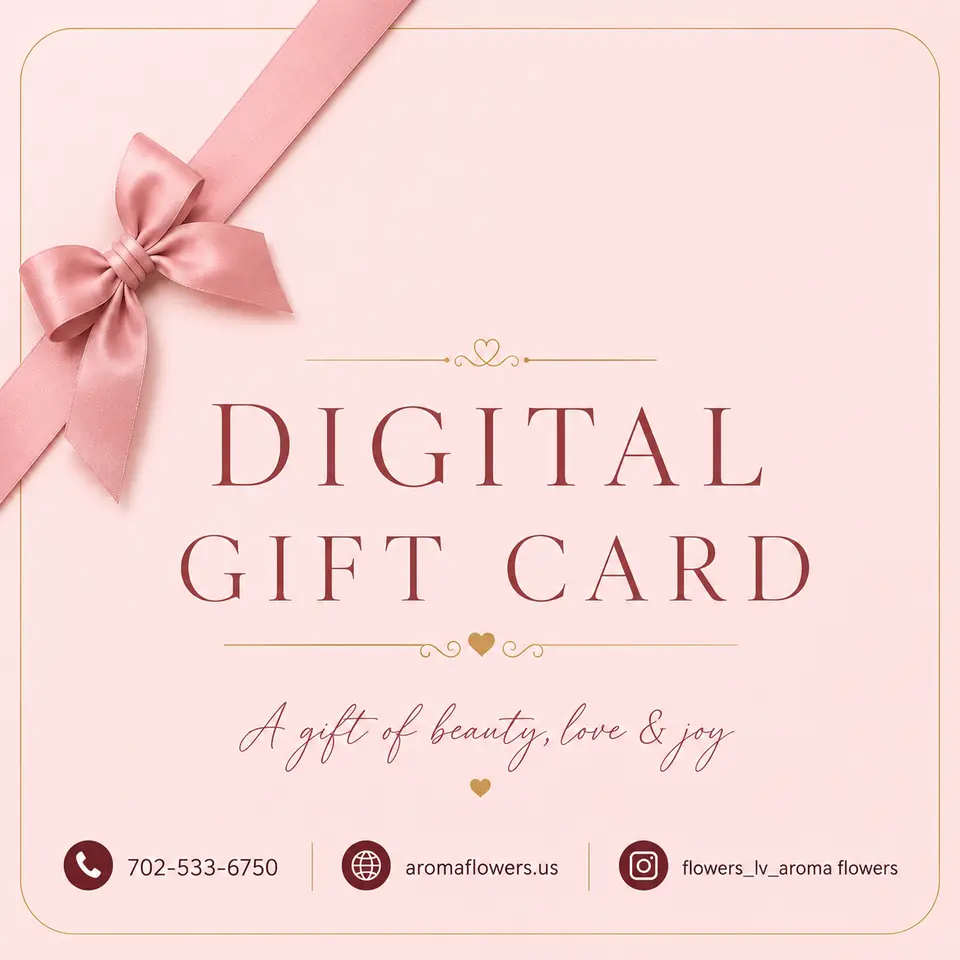 Aroma Flowers Digital Gift Card, pink rose bouquet, Aroma Flowers Las Vegas