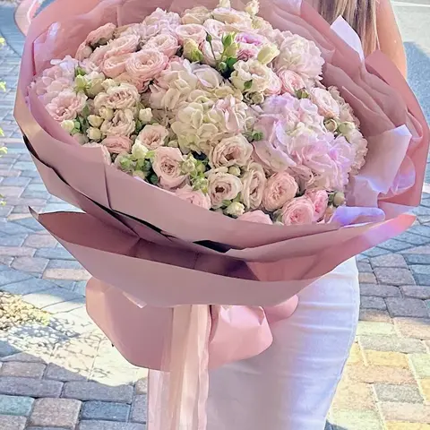 Whispering Blush Bouquet, pink hydrangea bouquet, Aroma Flowers Las Vegas